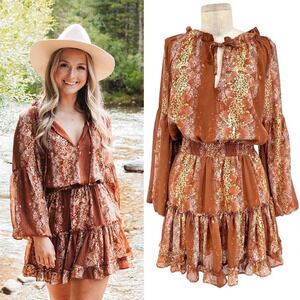 Buddy Love Zozo Elastic Waist Mini Dress Frappe Brown Snake Print Size Small